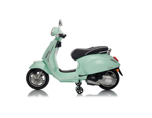 Elektrische Kinderscooter 12V – Vespa Primavera - Mintgroen, met rubberen banden |SPEEDYSPARK|