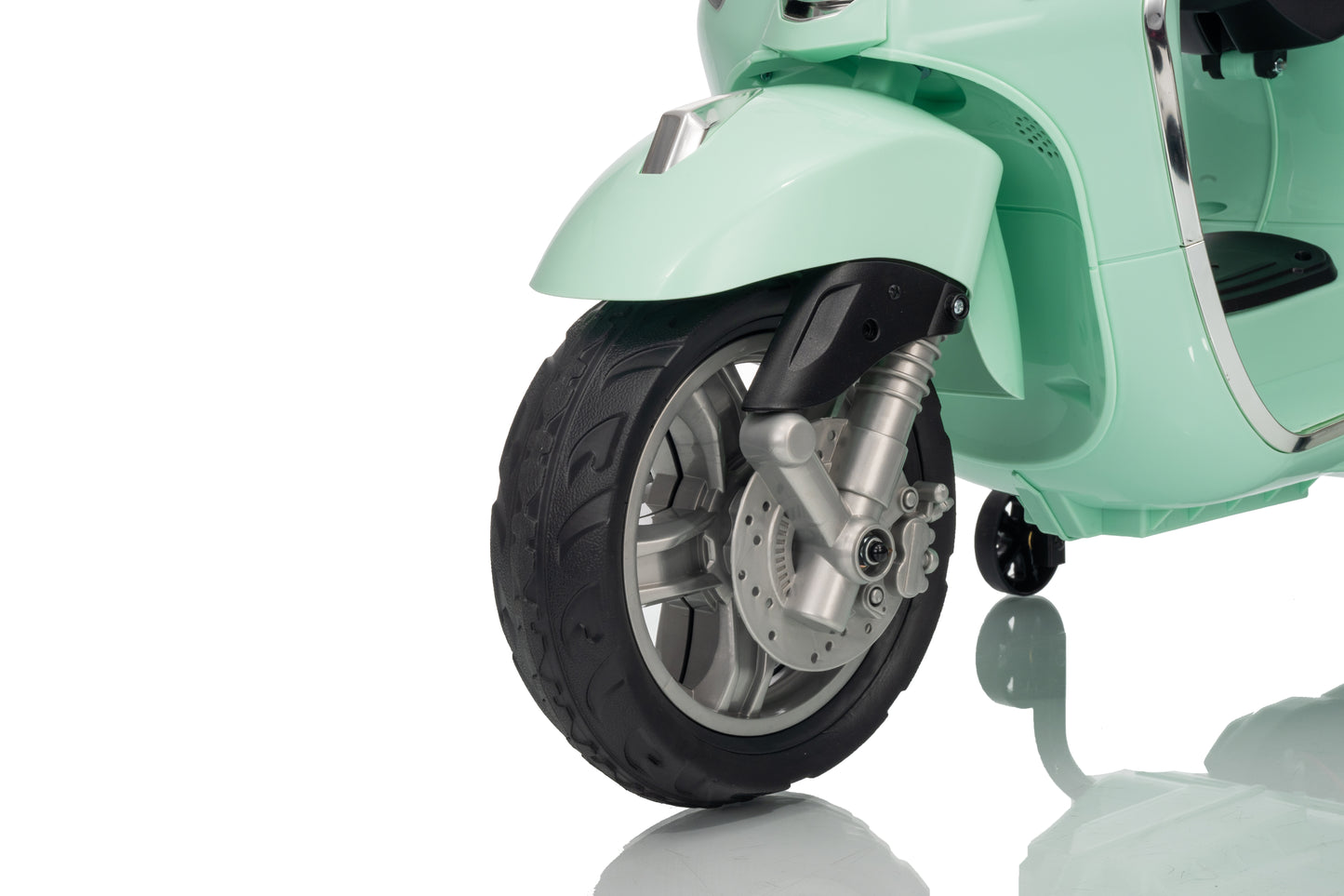 Elektrische Kinderscooter 12V – Vespa Primavera - Mintgroen, met rubberen banden |SPEEDYSPARK|